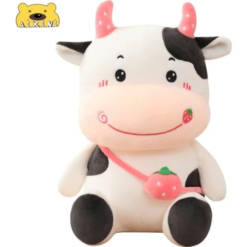 Strawberry Cow Plush Toys Soft Pillow Stuffed Animals Plushies Fruit Backpack Cow Pillow Girl Christmas Baby Toy Kawaii Doll