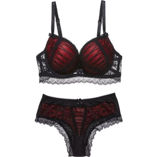 Sanderala Sexy Lingerie Lace Women Push Up Deep V Bralette Sets Embroidery Bra & Briefs Brassiere Intimates Female Underwear