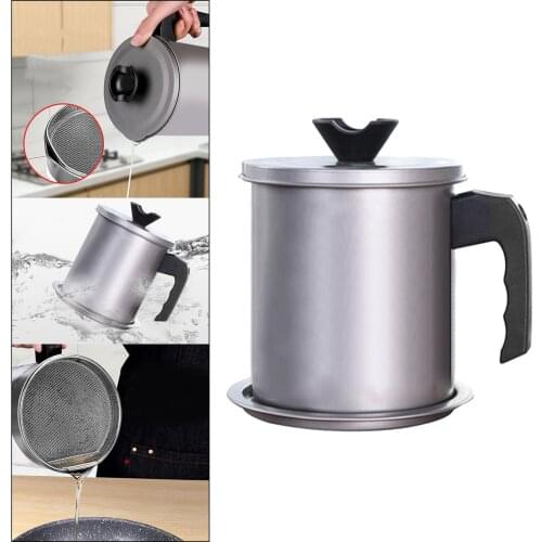 2L Stainless Steel Grease Container with Fine Mesh Strainer Oil Pot with Strainer Oil Storage Pot Can for Frying Oils
