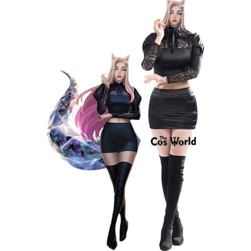LOL KDA Girl Group The Baddest The Nine-Tailed Fox Ahri Uniform Tops Skirt Outfit Games Customize Cosplay Costumes