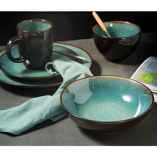 Malachite Green Ceramic Plates And Bowls Set Eco Friendly Porcelain Dinner Cutlery Set Kitchen Dish Plate Spoon Accessories