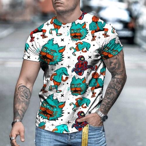 Plus Size 6xl Men T-shirt Interesting Mens Clothing New Patchwork Top Streetwear Fashion 3d Print Tees Summer Casual Pullovers