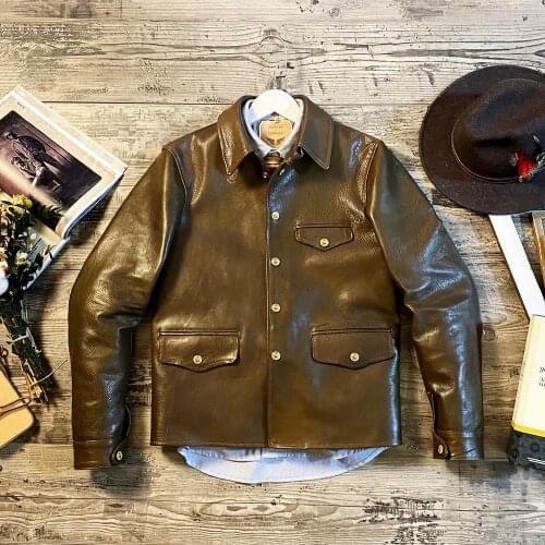 Unusual part of green color fatty cowhide brake leather troupe, restoring ancient ways men leather tooling jacket