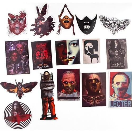 15pcs Horror Silent Lamb Stickers Suitcase Skateboard Fridge Notebook Cartoon Vintage The Silence Of The Lambs Movie Stickers