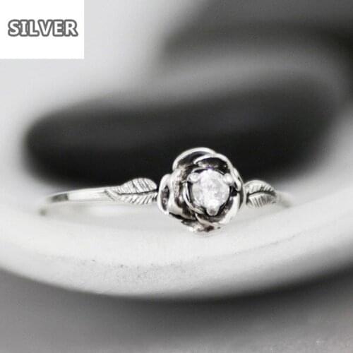 New Retro Thai silver rose ring with European and American Creative inlaid red gem engagement ring