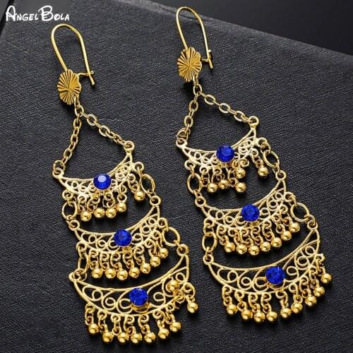 Fashion New Tassel Earrings Golden Luxury Algerian Wedding Jewelry Crystal Earrings Retro Ethnic Tribal Party Wedding Gift