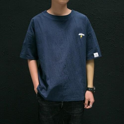 New Japanese Kimonos Short-Sleeved T-Shirt Embroidered Harajuku Yukata Japan Summer Male Linen Men Shirts Asian Costume SL3879