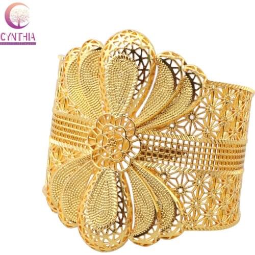CYNTHIA NEW Top Quality Dubai Gold Color Bracelet for Women African Bangle Dubai Jewelry Bridal Wedding Engagement Gifts