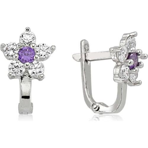 Genuine 925 Sterling Silver Purple Cubic Zirconia Flower Earrings Quality products, Flamboyant Designs Hundreds Of kinds of earrings