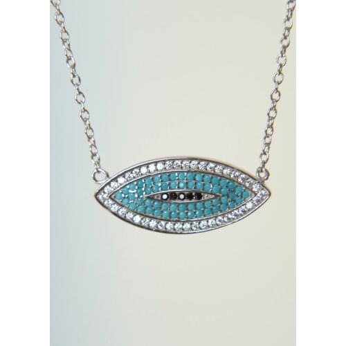 925 sterling silver evil eye pendant necklace high quality paved white cz blue turquoises fine silver jewelry
