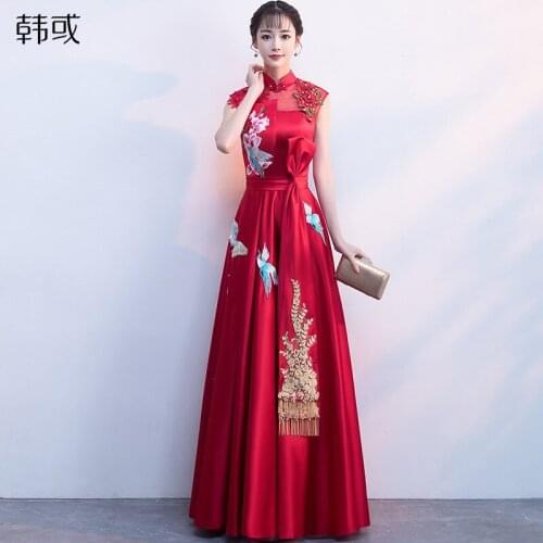 Sexy Slim improved cheongsam phoenix Appliques Embroidery Mermaid Dress Chinese evening dress Vestidos Size S-XXL