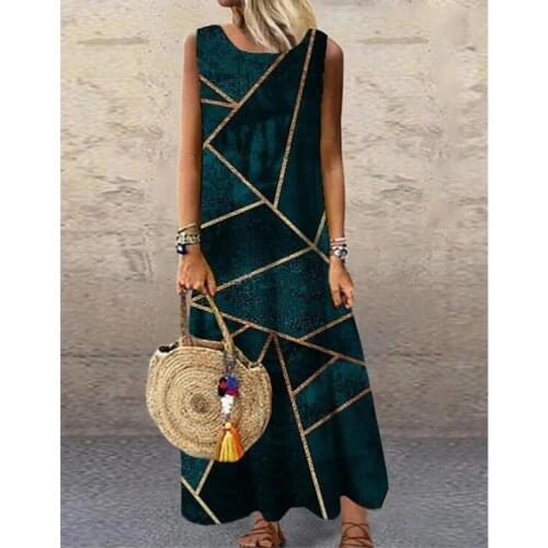 Sun dress Women Summer Dress 2020 Printing Sexy Dress Midi Plus Size Casual Linen Loose Sleeveless printed Long Maxi Dress
