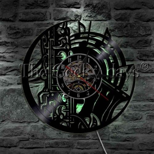 Saxophone Musical Instrument Home Decor Wall Watch Art LED Hanging Lamp Classical Jazz Music Vinyl Record Wall Clock