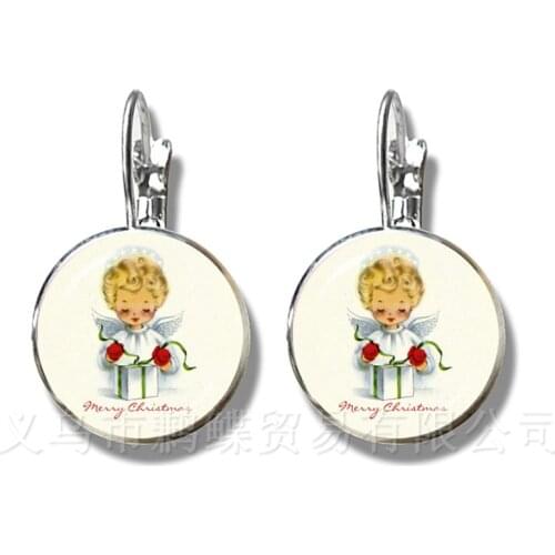 Merry Christmas Earrings Harajuku Cute Cartoon Glass Cabochon Jewelry Fashion Stud Earrings Best Xmas Gifts