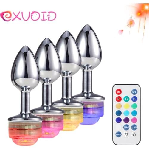 EXVOID Sex Shop LED Metal Anal Plug No Vibrator Anal Sex Toys for Men Woman Colorful Light Prostate Massager Butt Plug