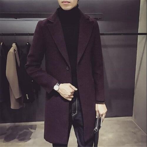 Woolen coat Korean youth slim fit medium long windbreaker mens fashion mens woolen coat