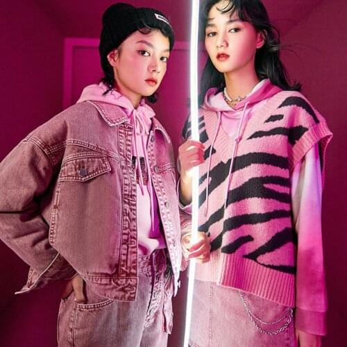 Harajuku Chic Knitted Womens Vest Loose Pink Zebra Design Sweater Womens Knitted Vest Casual V Neck Ladies Women Vest SY181