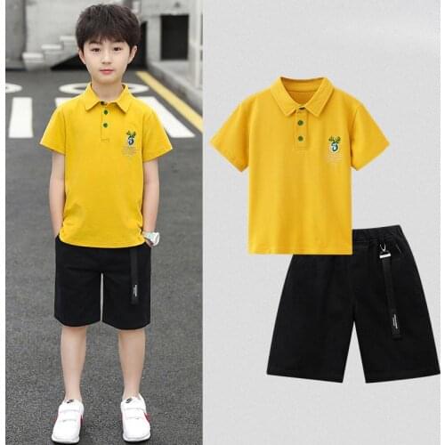 Teenager Big Children Turndown T Shirts And Shorts 2pcs Clothing Sets For Boys Outfits Sports Tracksuit 4 6 to 8 12 14 Years Old