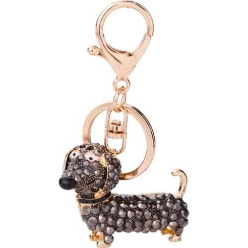 Rhinestone Dachshund Dog Design Keychain Bag Car Key Ring Charm Pendant Best Gifts for Purse Small Lovely Cute