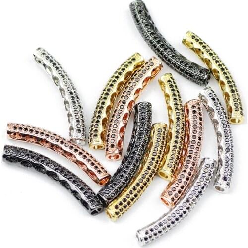 YHBZRET CZ Long bending tube Copper Spacer 30mm Black Zircon Cylinder Crystal Charms Loose beads for Jewelry making bracelet DIY