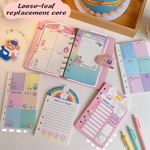 Cute Loose Leaf Notebook Refill Paper Spiral Binder Planner Inside Paper Cartoons Tearable portable Pocket Word Book Stationery