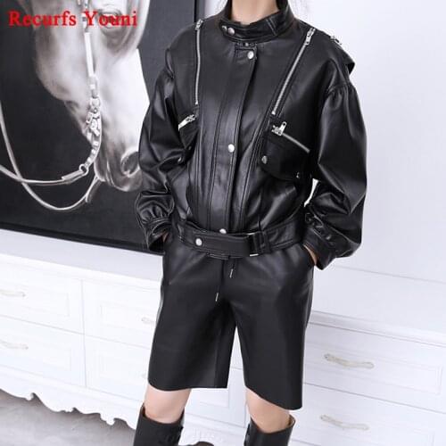 Genuine Leather Clothing Women Winter Metal Zipper Handsome Long Sleeve Short Jacket Female White Street Coat Mujer Chaquete