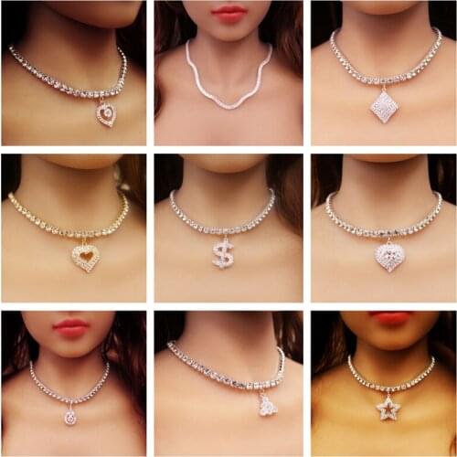 2021 Silver Plated Crystal Bridesmaid Bridal Jewelry Geometric Choker Necklace for Women New Design Wedding Jewelry wholesale
