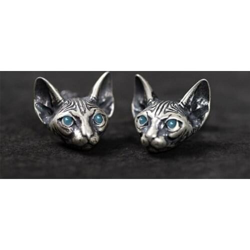 1 Pair Vintage Sphink Cats Stud Earrings Hypoallergenic Punk Cats Earrings Gothic Cool Earrings Unisex Fashion Jewelry for T84A