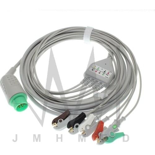12pin ECG EKG 3/5 Lead one-piece Cable and Electrode Leadwire for KONTRON Patient monitor, Snap/Clip/VET Alligator clip