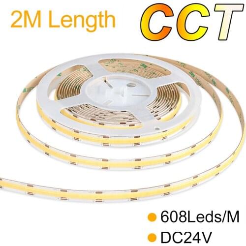 2M IP20 DC24V 608chips/m CCT COB Linear Strip 14W/M Dual White LED Tape For Bedroom