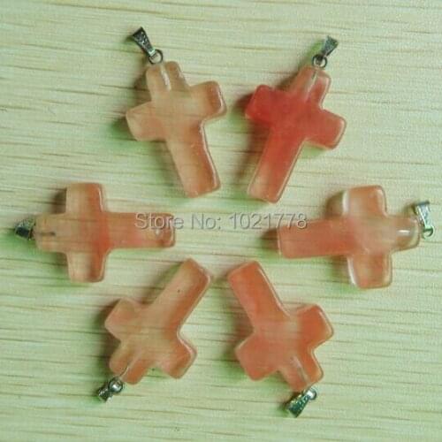 2018 fashion natural stone Cherry quartz cross pendants Charms fit Necklaces jewelry making 50pcs/lot wholesale free shipping