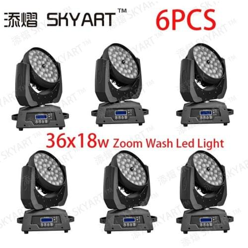 6pcs Fast Shipping LED Wash Zoom Moving Head Light 36x18W RGBWA+UV 6IN1 Touch Screen DMX 17 Channels Good for DJ Disco Party