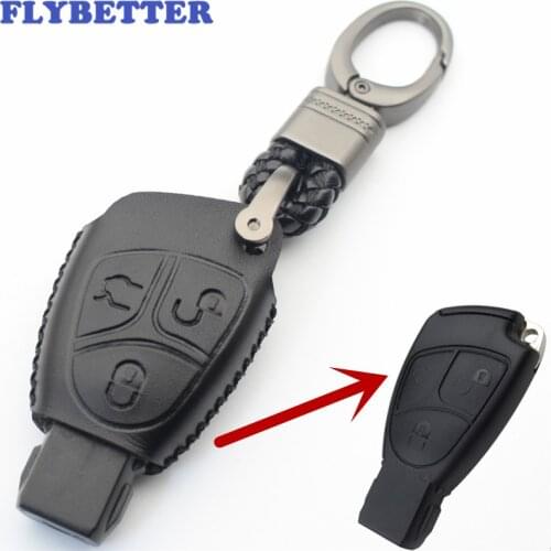 FLYBETTER Genuine Leather Keychain 3Button Keyless Entry Smart Key Case Cover For Benz E280/W220/S320/S350 L362