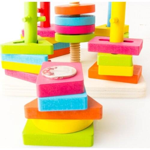 Childrens educational wooden toy building blocks of five sets of colorful wisdom disk geometry column building blocks Christmas