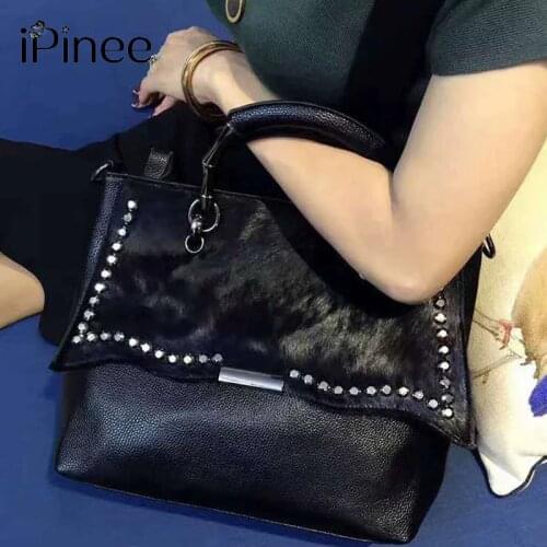 IPinee Rivet Designer Luxury Handbags Fashion Horsehair Crossbody Bags For Women High Quality Genuine Leahter Shoulder Bag
