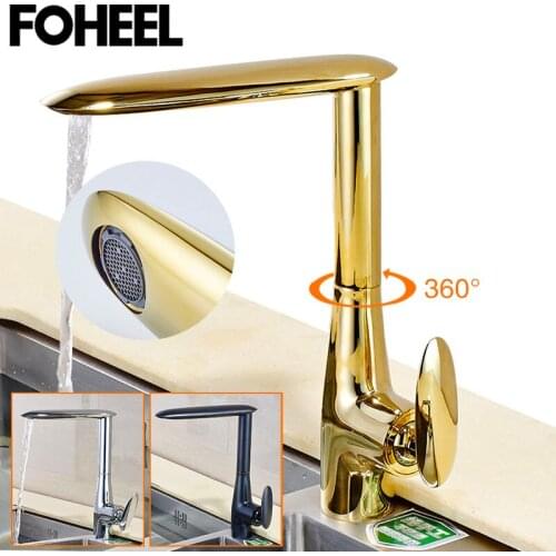 FOHEEL Brass Kitchen Faucet Gold Chrome Black Kitchen Sink Mixer Tap 360 degree rotation single handle kitchen mixer taps
