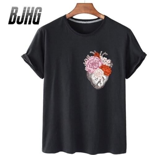 100% cotton heart blossom bear print short-sleeved T-shirt female half-sleeved summer casual oversized T-shirt ladies shirt 4XL