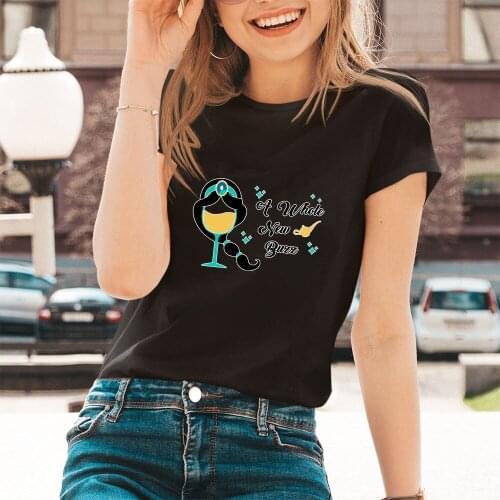 Jasmine Princess Cartoon Pattern Women T-shirts Disney Summer New Products Short Sleeve Harajuku Black White T Shirts Female Top