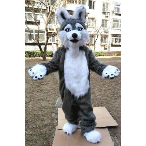 Halloween Fursuit Long Fur Fox Dog Husky Furry Mascot Costume Suit Cosplay Party Adult Unisex Outdoor Outfit New
