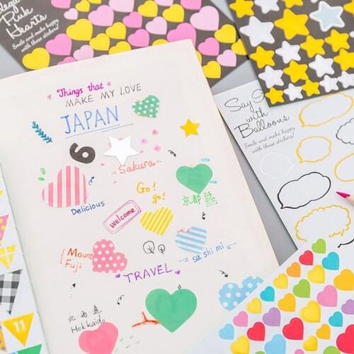 Kawaii Cute Scrapbook Diary Stickers Stationery stars flag Journal Travel Sticker Set Heart Korean japanese letters