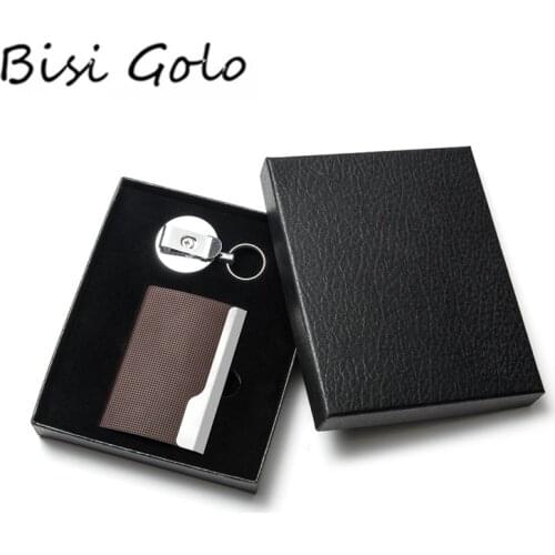 BISI GORO 2020 New RFID Wallet Set Men Aluminum Magnet Card Holder Mini Key Holder Wonderful GiftBox Simple Card Case Key
