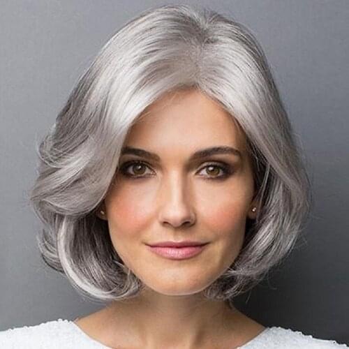 Short Bob Wavy Wig for Women Synthetic Silver Gray Wigs for Party or Daily Use Heat Resistant Hairstyle wigs