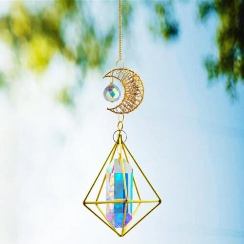 Sun Catcher Rainbow Making Prism Vintage Reflected Moon Shaped Prisms Hanging Sun Catcher Pendant Home Patio Porch Decoration