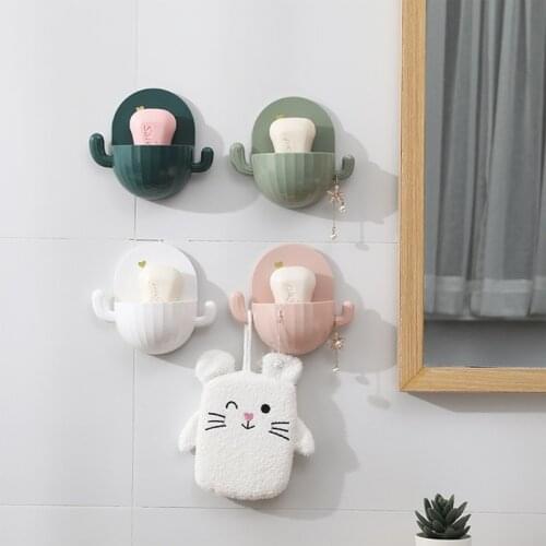 Cartoon Soap Box Cactus Shape Soap Drain Holder Toilet Portable Container Drainer Box Punch-free Home Bathroom Accessories