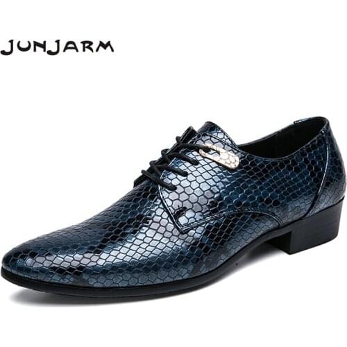 JUNJARM Brand New Mens Dress Shoes Size 38-47 Black Classic Point Toe Oxfords For Men Fashion Mens Business Party Shoes