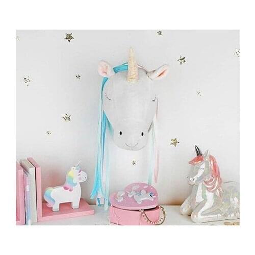 Stuffed Plush Toys for Babies Animal Head Room Decor Unicorn Wall Hanging Kids Bedroom Accessory Appease Boys Girls Sleeping
