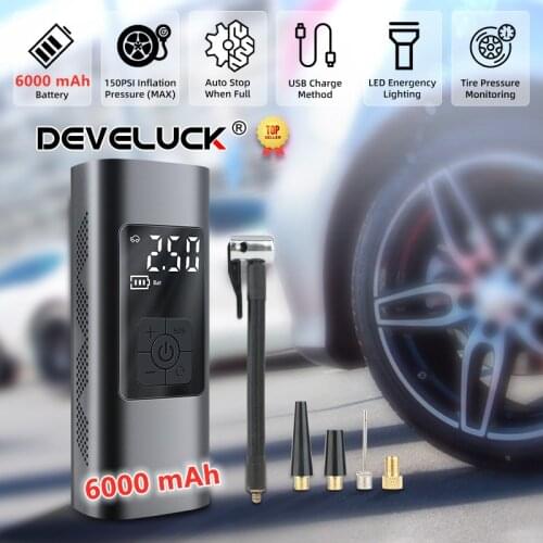 12V 150PSI Rechargeable Air Pump Tire Inflator Cordless Portable Compressor 6000mAh Digital Car Tyre Pump for Car Bicycle Tires