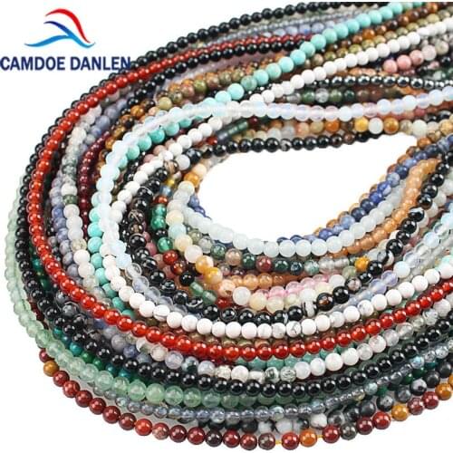 Natural Stone Agates Amazonite Garnet Turquoises lapis lazuli Round Loose Beads for Jewelry Making DIY Bracelet Necklace 2mm 3mm