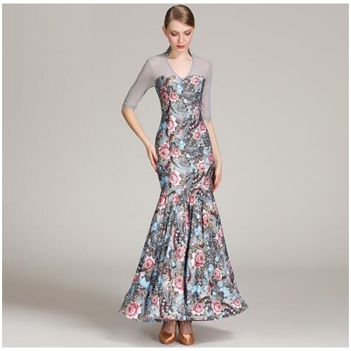 2018 new Lady Ballroom Dancing Dress Half Sleeve V Neck Long Dress Female Modern Dance Suit National Standard Dance Costume 1861