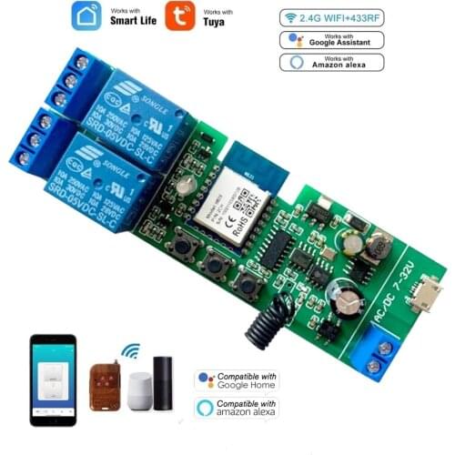 Updated WiFi Wireless Smart Switch Inching Self-Locking Relay Module DIY WiFi Garage Door Opener (Smart Life app 2CH)